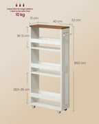VASAGLE 4-Tier Slim Storage Trolley, Kitchen Trolley with Wheels, Handle, Small Space, 15 x 43.2 x 86.5 cm, Bathroom