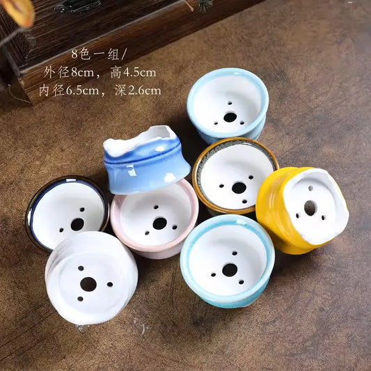 Porcelain Glazed Circle Bonsai Pot,Small Vase, Traditional Chinese Kiln Transmission, Dormitory Room,Table,Garden Decoration