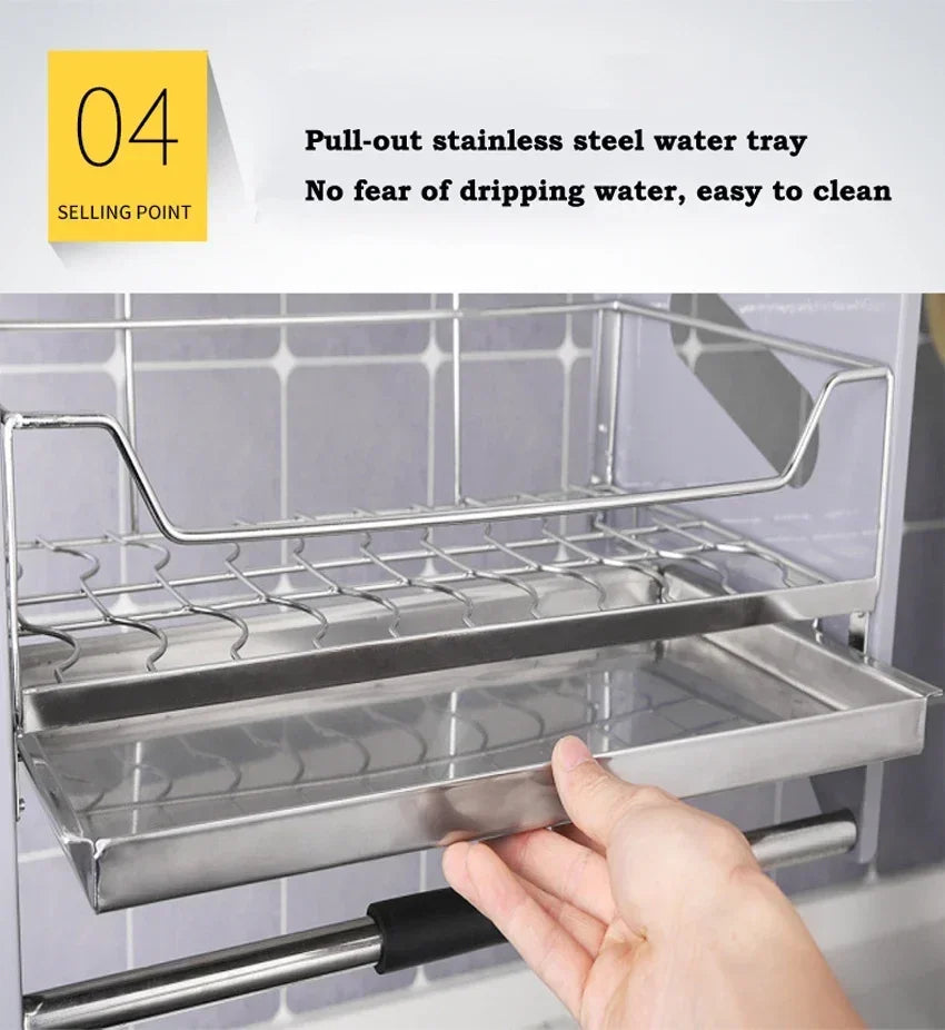 Kitchen Hanging Cabinet Lifting Pull Baskets 304/202 Stainless Steel Double Layer Damping Hydraulic Smooth Lift Bowls Shelf New