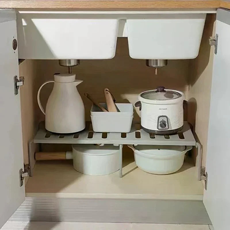 Kitchen Retractable Storage Rack Multi-Purpose Home Storage Rack With Hollowed-Out Design For Draining And Stain Prevention