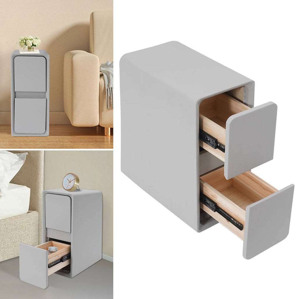 20CM Wide Bedroom Bedside Table with Cream Style Multifunctional Storage, Double Drawers Simple and Modern - Light Gray