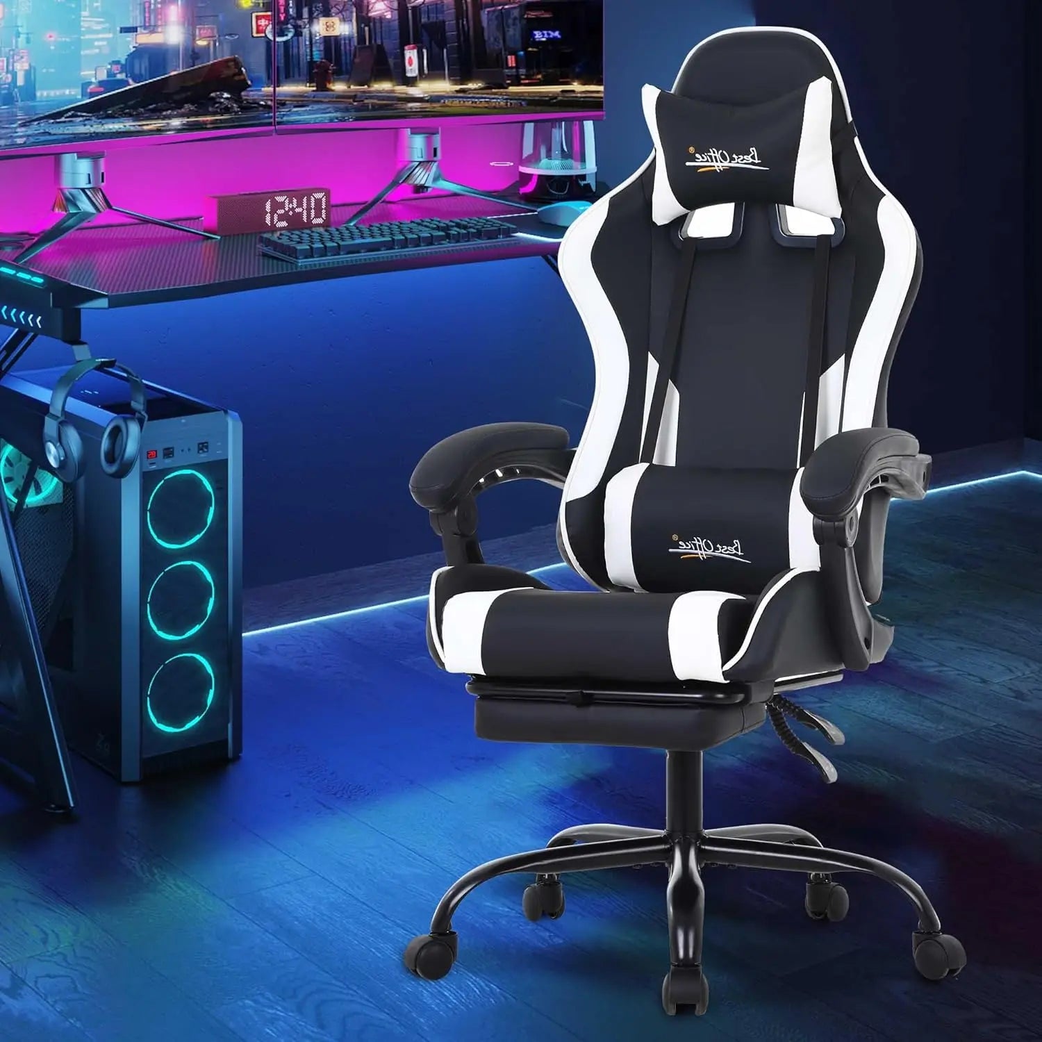 Paylesshere Ergonomic Racing Desk Chair Computer Chair Gaming Chair With Footrest Lumbar Support Headrest Armrest Task Rolling