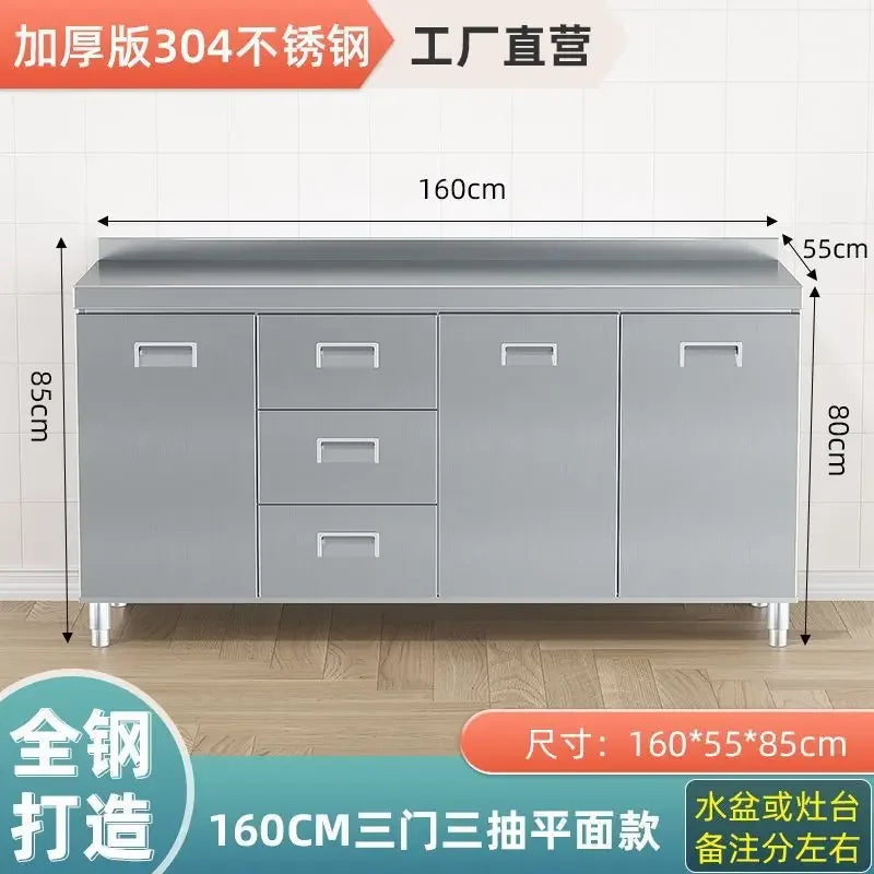 304 Stainless Steel Sideboard Kitchen Multi-door Cabinet Cupboard Dining Room Locke Kitchen Storage Adjustable Shelf Cabinet