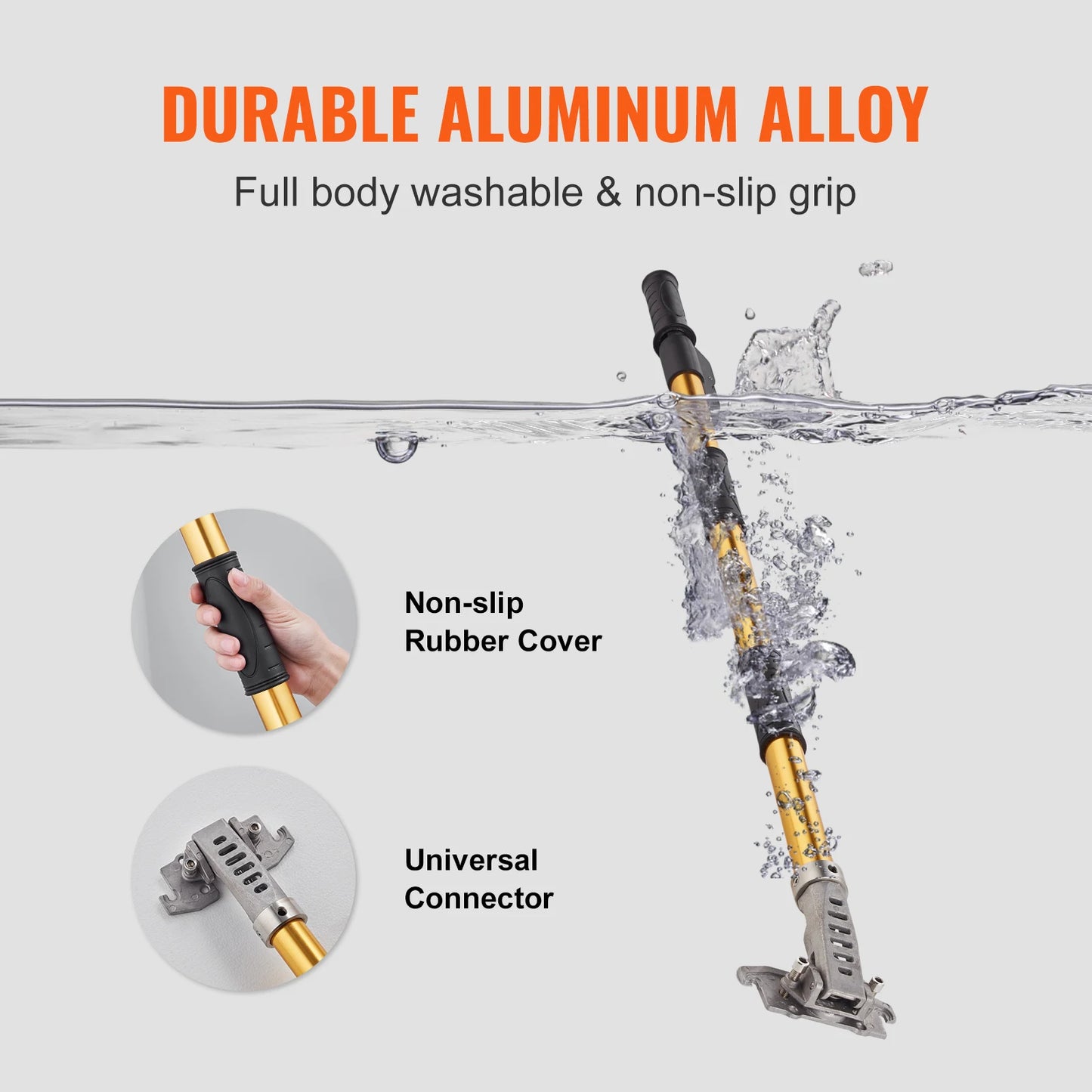 VEVOR Drywall Flat Box Handle 40''-64'' Anodized Aluminum 5-Section Length Adjustable Non-Slip Grip for Plasterboard, Wallboard