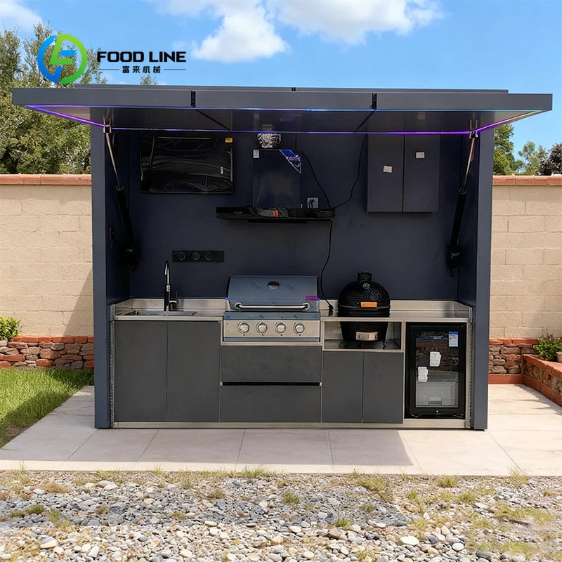 Customized Modern Luxury Steel Outdoor Kitchen Frame With Sink Grill Oven For Backyard BBQ And Outdoor Leisure Cooking