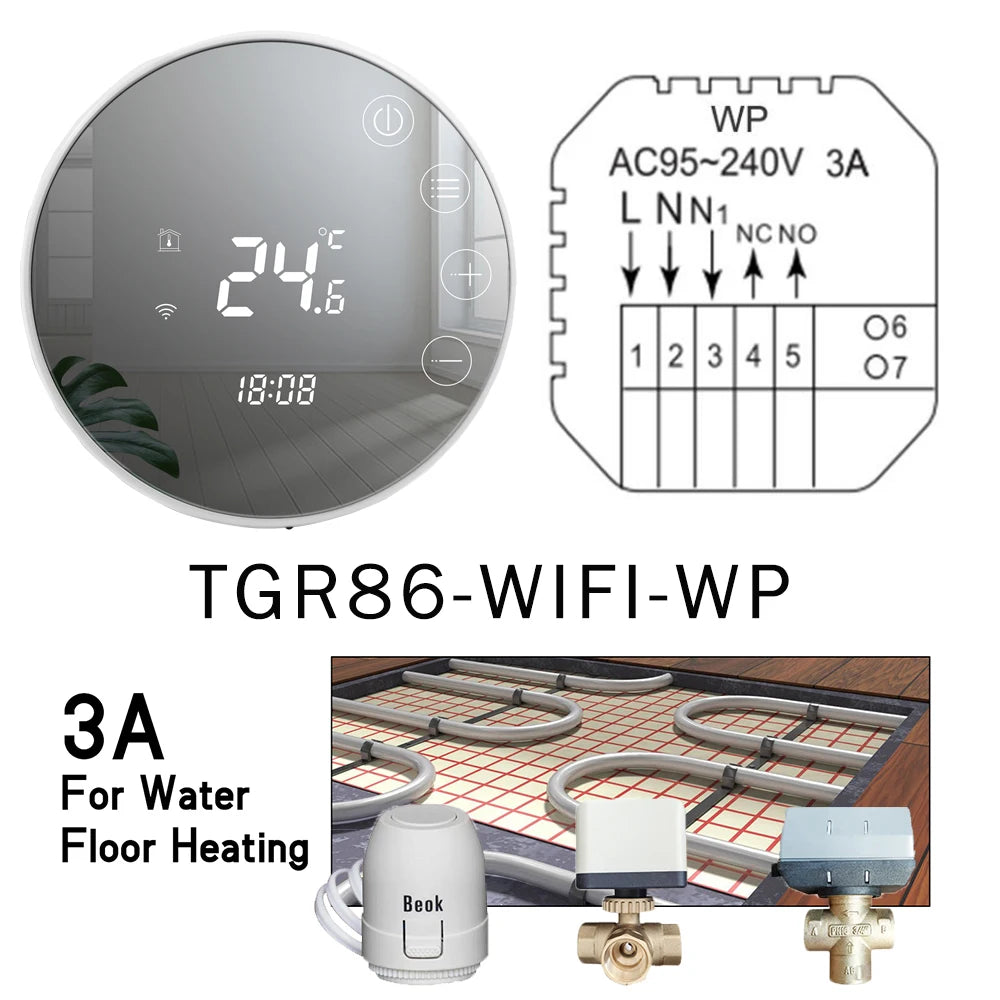 Beok Tuya Smart Thermostat Wifi Eletric Underfloor/ Water Gas Boiler Heating Room Temperature Controller Works with Alice Alexa