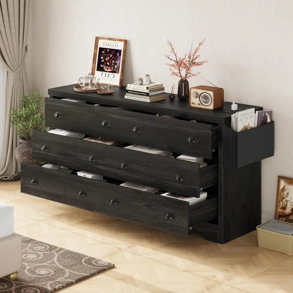 Dresser for Bedroom with Charging Station, TV Stand Storage Chest of Drawers for Living Room Hallway Entryway,