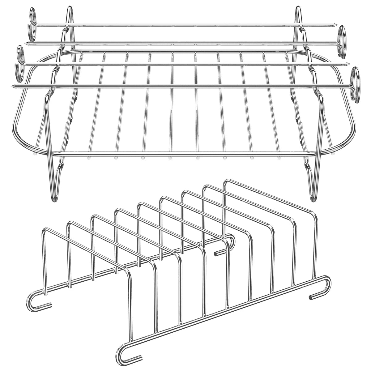 Air Fryer Rack, Dual Airfryer Racks Grilling Rack with 4 Skewers for Ninja Food Dual Zone Air Fryer AF300UK AF400UK Accessories