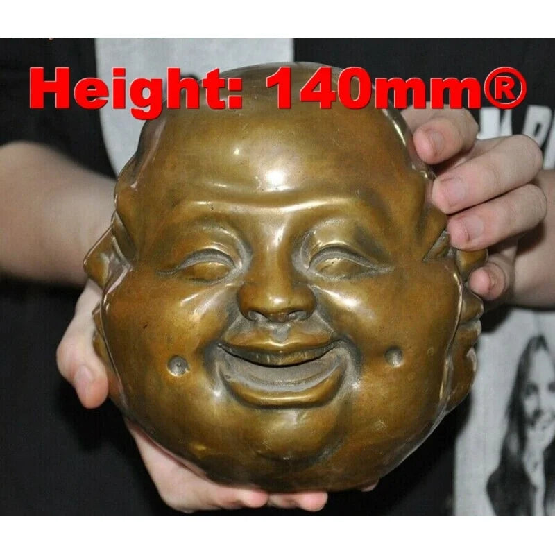 5.6" Chinese Buddhism brass copper 4 Face Expression Maitreya Buddha Head Statue