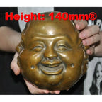 5.6" Chinese Buddhism brass copper 4 Face Expression Maitreya Buddha Head Statue