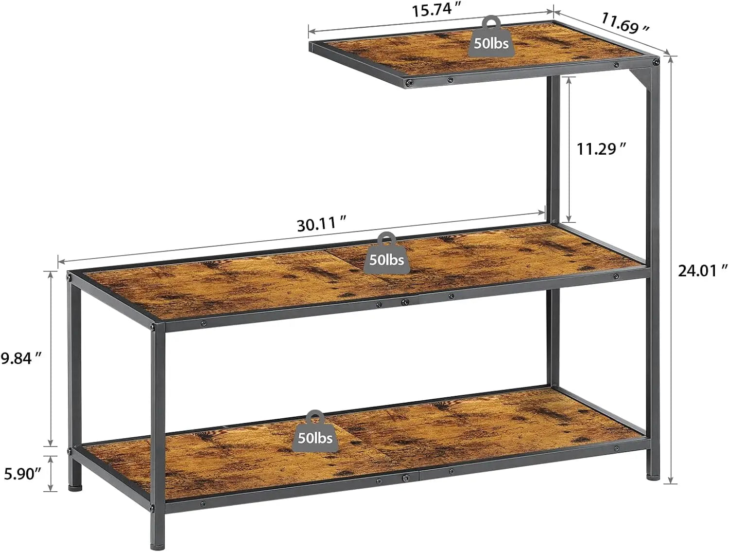 Melos coffee table, metal frame three-layer narrow edge table, sofa bedside table, with decorative ladder frame