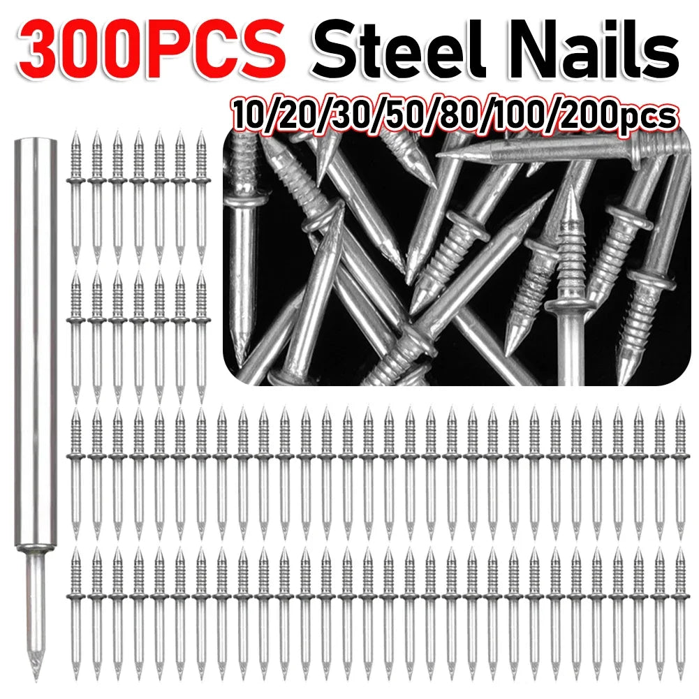 300-10pcs Double Head Nails Anti-Rust Double-Head Seamless Thread Nail Hard Thread Screws Set for Solid Wood Skirting Boards