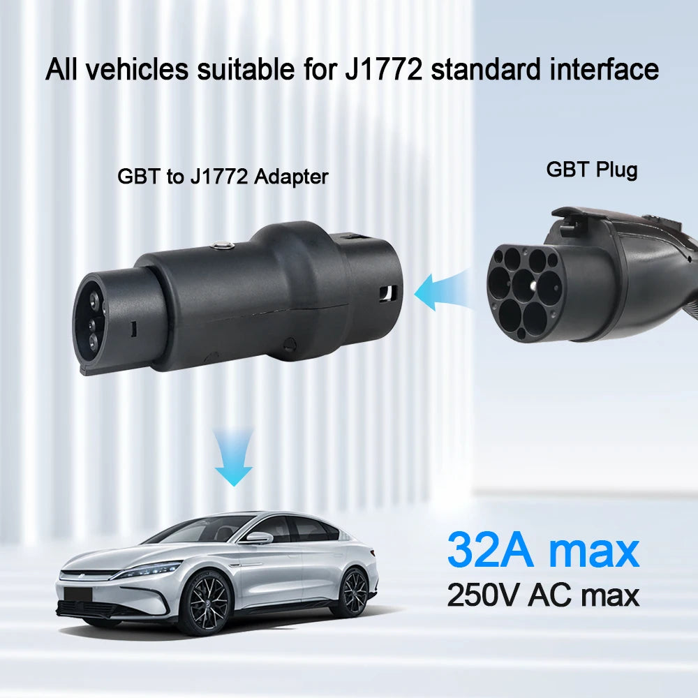 Kolanky GBT To Type1 Adapter 32A 7.2kw GB/T Female Plug with Type 1 Female Converter J1772 Electric Car For Ford Chevrolet Tesla