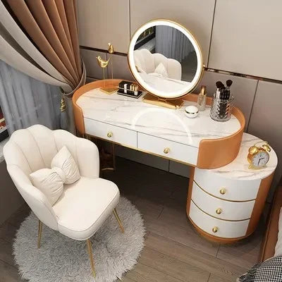 Pink White Vanity Table Women Luxury Nail European Big Stool Study Dressing Table Organizer Mesa De Maquillaje Home Furniture