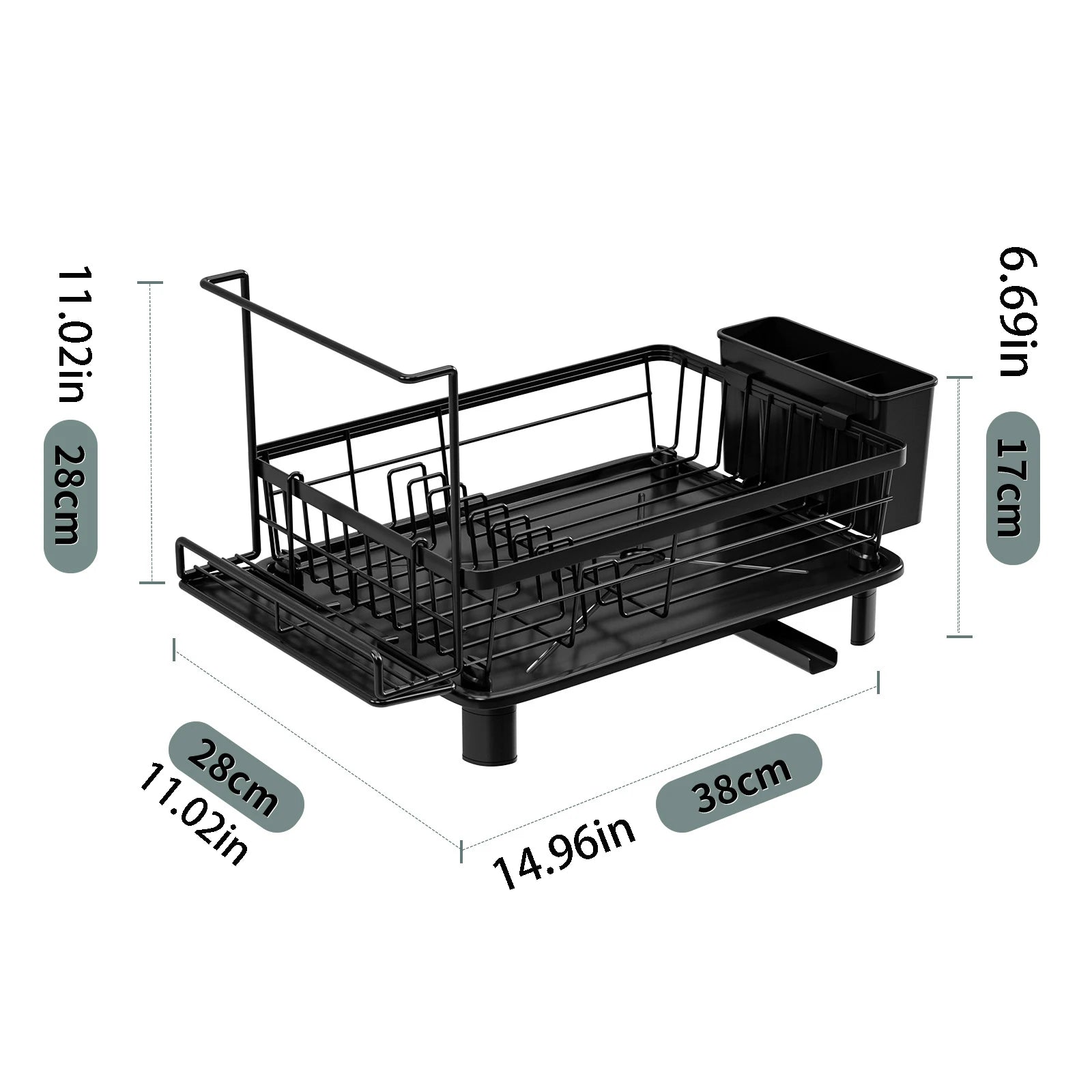 1 Kitchen Countertop Draining Rack, Draining Rack with Draining Board and Removable Utensil Holder, Space-Saving Kitchen Organizer for Home Use