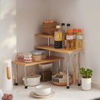 Bamboo Countertop Kitchen Corner Shelf Organizer Rack for Spices Seasoning Pots Desktop Flower Pot Display Stand