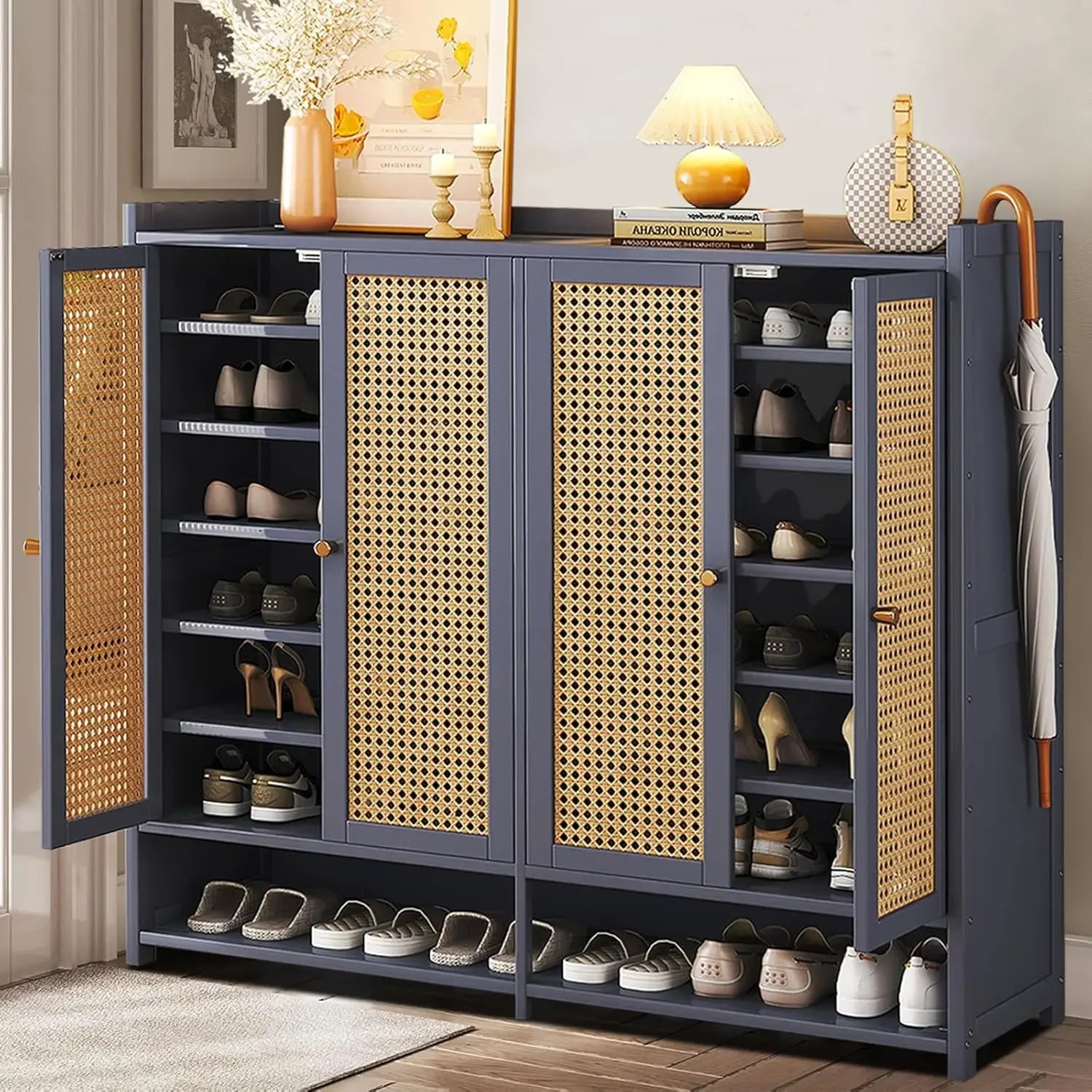 8-Tier Bamboo Shoe Cabinet – Freestanding Shoe Rack Organizer with 40-Pair Capacity, Includes Doors & Shelves for Stylish & Dur