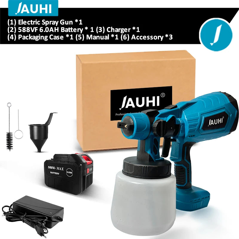 JAUHI 1500W 1000ML Cordless Electric Spray Gun with Battery Household Disinfection Sterilization Portable Paint Sprayer