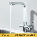 Filter Kitchen Faucet Chrome Drinking Pure Water Kitchen Tap Deck Mounted Dual Handles 3-Ways Hot and Cold Water Mixer