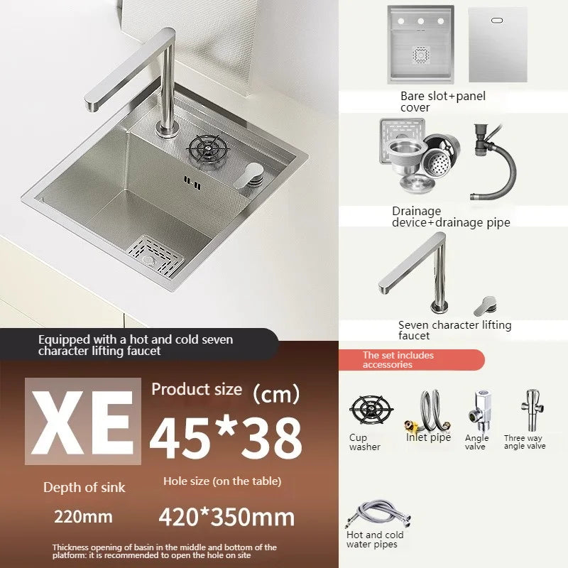 Hidden Bar Sinks Cup Washer 304  Stainless Steel Kitchen Sink Small Silver Single Slot With Lid Bar Balcony Wash Basin