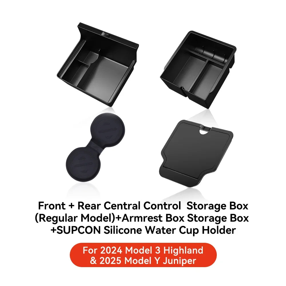 YZ For Tesla Model 3 Highland 2024 Model Y Juniper 2025 Storage Box Center Armrest Hidden Box Cup Holder Organizer Accessories