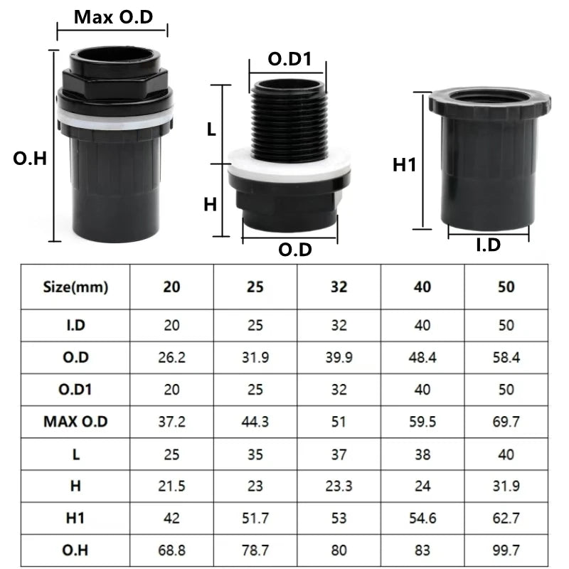 20-63mm Black PVC Pipe Connectors Ball valve Three-way Direct Garden Water Aquarium Fish Tank Drainage Tube Fittings Accessories