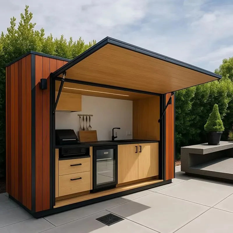 Outdoor Kitchen Island Stone Accents Aluminum BBQ Pod Patio Grill Kitchen Cabinets-Durable Eco-Friendly for Backyard