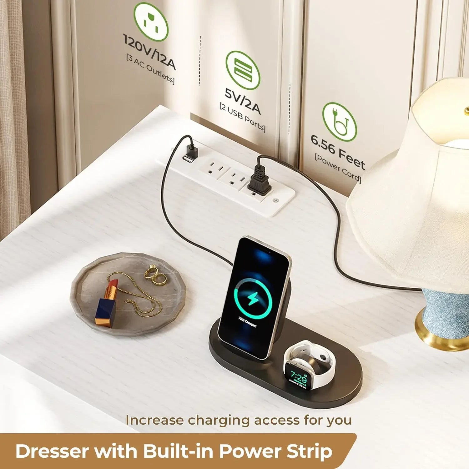 White Bedroom Dresser, 51.2" Large  Charging Station, Wide  , Wooden Tower Organizer Dresser for Bedroom, Living Room