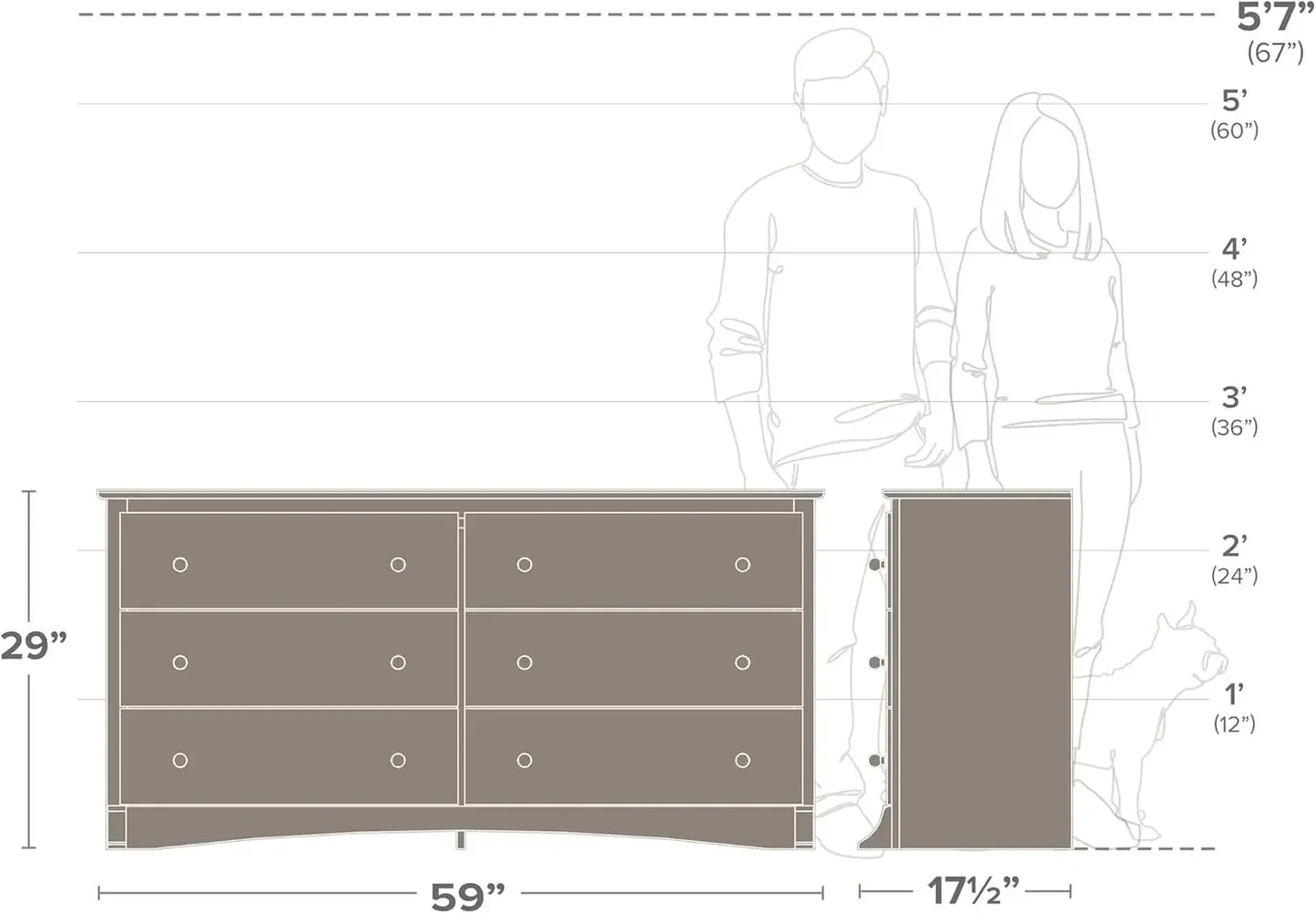 Salt Spring Bedroom Furniture: Gray Double Dresser for Bedroom, 6-Drawer Wide Chest of Drawers