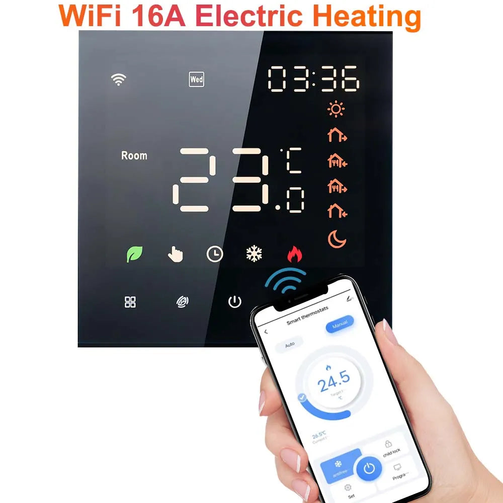 Smart Tuya WiFi Thermostat Voice Control 3A Digital Programmable LCD Display Underfloor Heating Temperature Controller for Water
