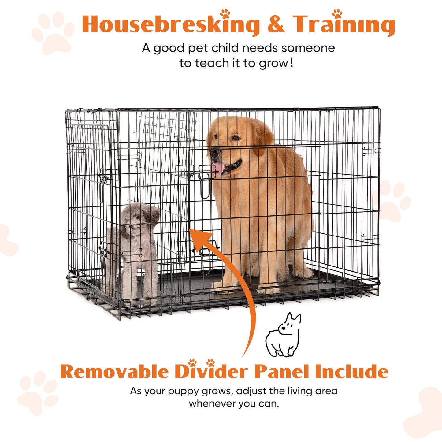 JHK Double Door Folding Metal Wire Dog Cage - Extra Large Pet Kennel with Leak-Proof Pan | AlluCanFind