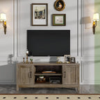 Farmhouse Tv Stand, Wood Grooved Door Entertainment Center With Storage Cabinets And Open Shelves, Rustic Media Console Up To