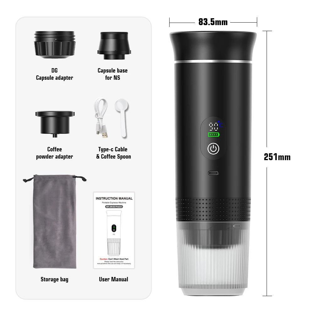 Foombthe Portable Espresso Coffee Machine With Digital Display 3-in-1 Capsule Coffee Maker for Car & Home Camping Coffee Maker