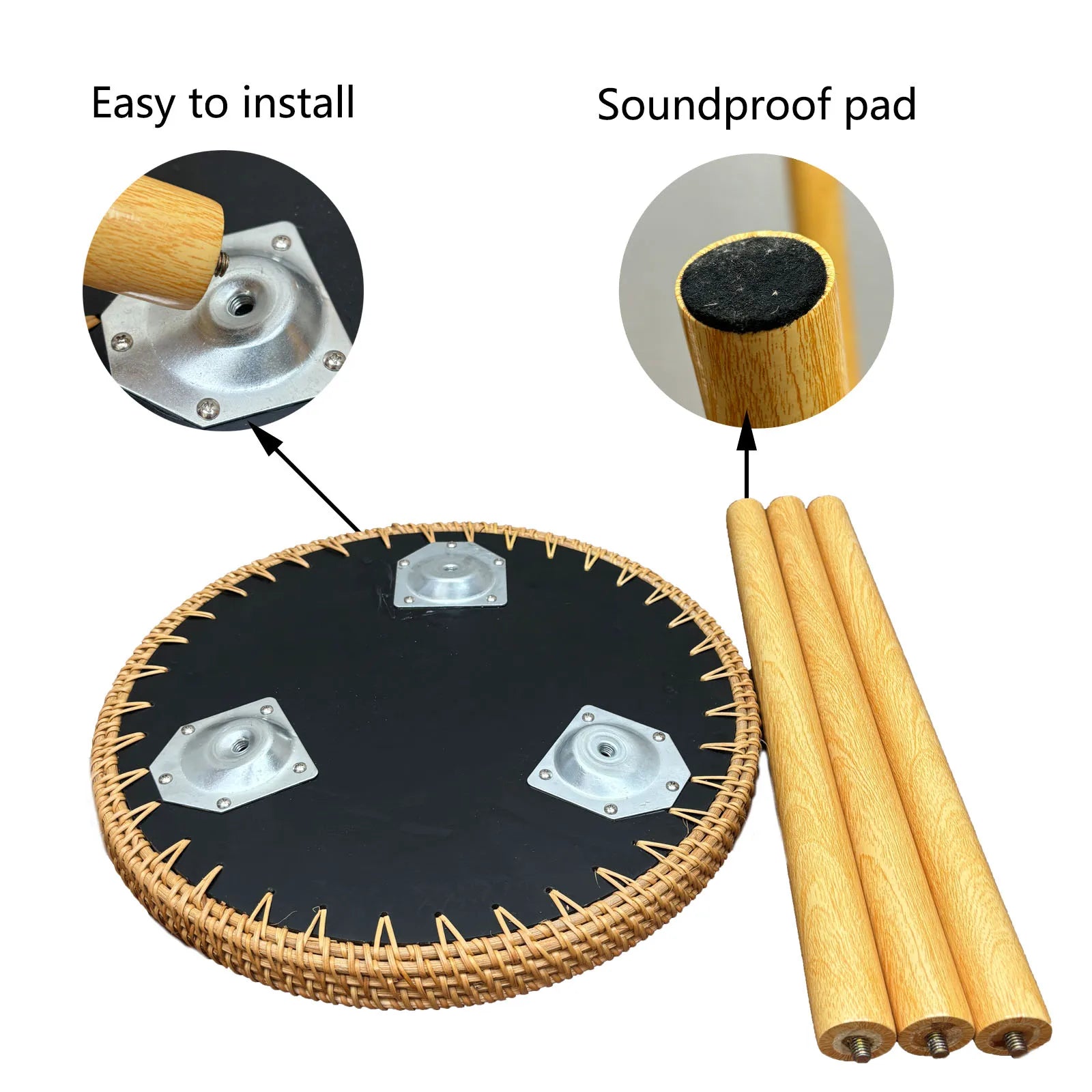 Rattan Round End Table, Boho Side Table for Living Room with Mother of Pearl Inlay, Small Coffee Table Wicker Bedsid Table