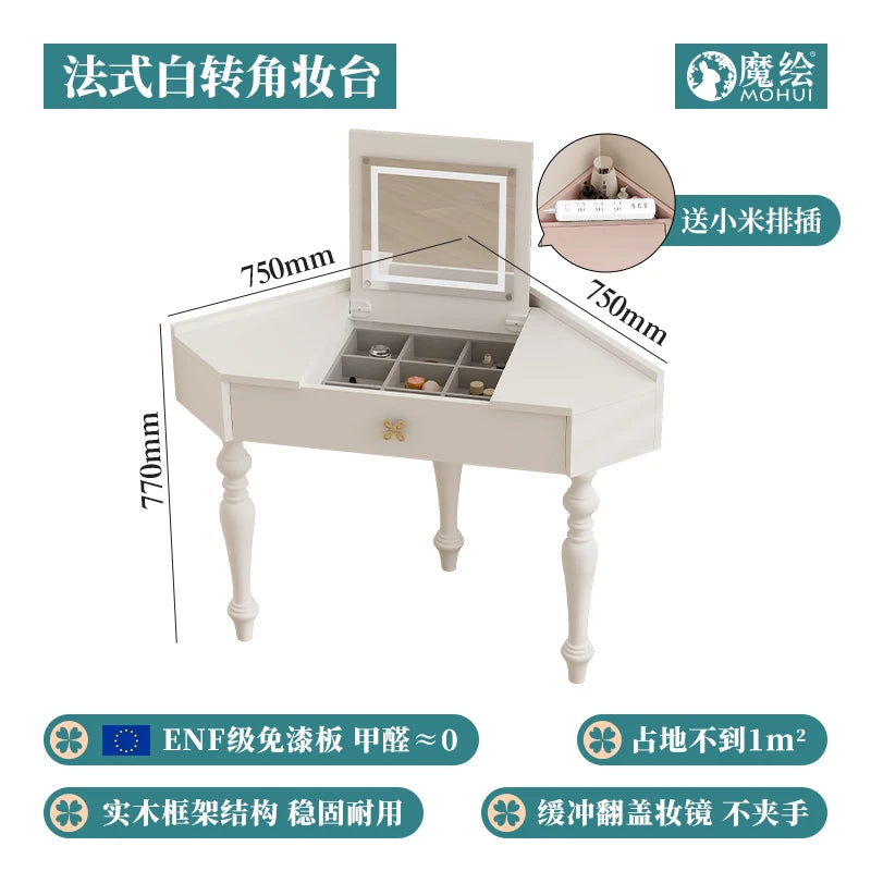 Flip Lights Storage Vanity Table Mirror Drawers Woman Small Cabinet Bedroom Dressers Girl Makeup Pink Coiffeuse Furniture Home