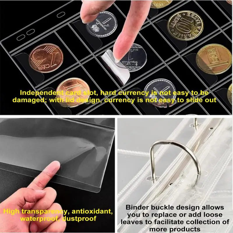 Portable Coin Collection Set 200 Coins 30 Paper Money Panels PVC Transparent Philatelic Book Album With Zipper Protection