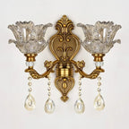2025 New European Style Retro Crystal Glass Wall Lamp Dual Head Living Room Bedroom Bedside Lamp Corridor Corridor Wall Lamp