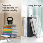 Book Stand for Reading, Adjustable Book Holder with 360° Rotating Base & Elastic Page Clips, Foldable Cookbook Stand for Office