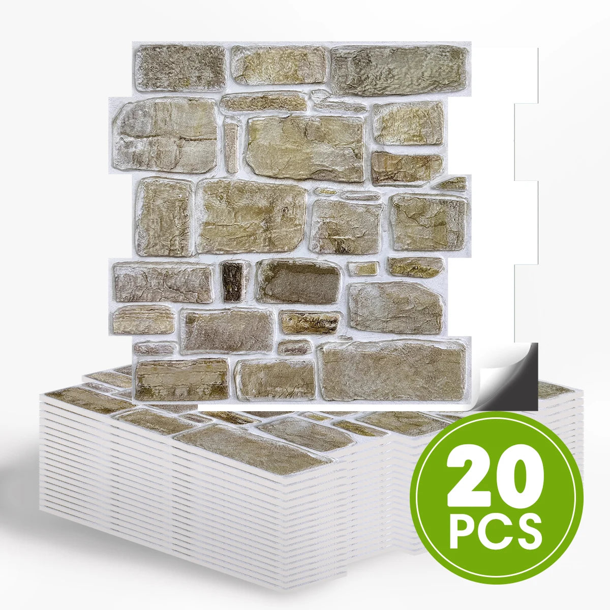 20 pcs 3D Faux Stone Adhesive Wall Panels, Wall Stickers for Living Room (10 sqft/box), Farmhouse Wall Decor