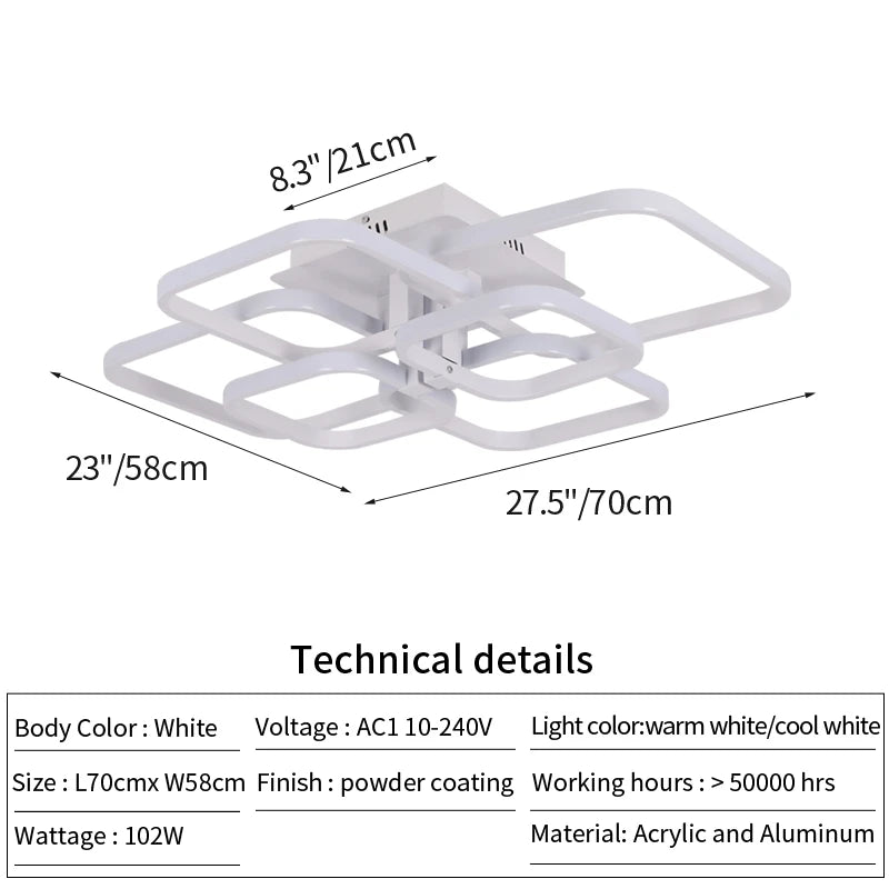 Modern LED Ceiling Lamp White Acrylic Chandelier Fixture Nordic Aluminum Lights Living Dining Room Lustre Hall Decor Plafon