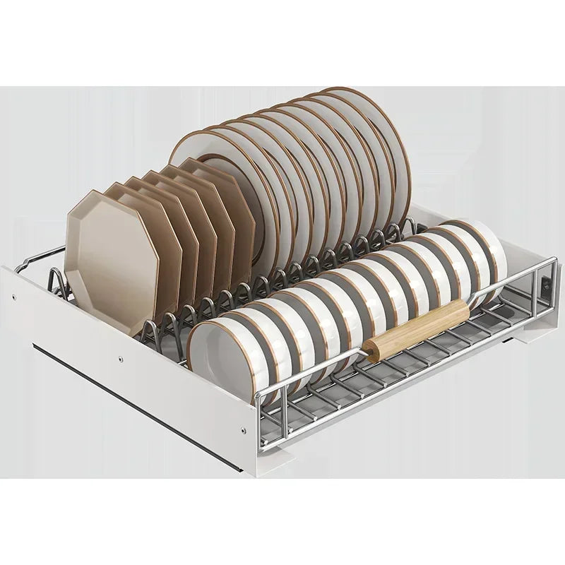 ZEXEF Kitchen Pull-Out Bowl and Dish Rack Cabinet Storage Rack Household Tableware Bowl and Dish Partition Drawer Storage