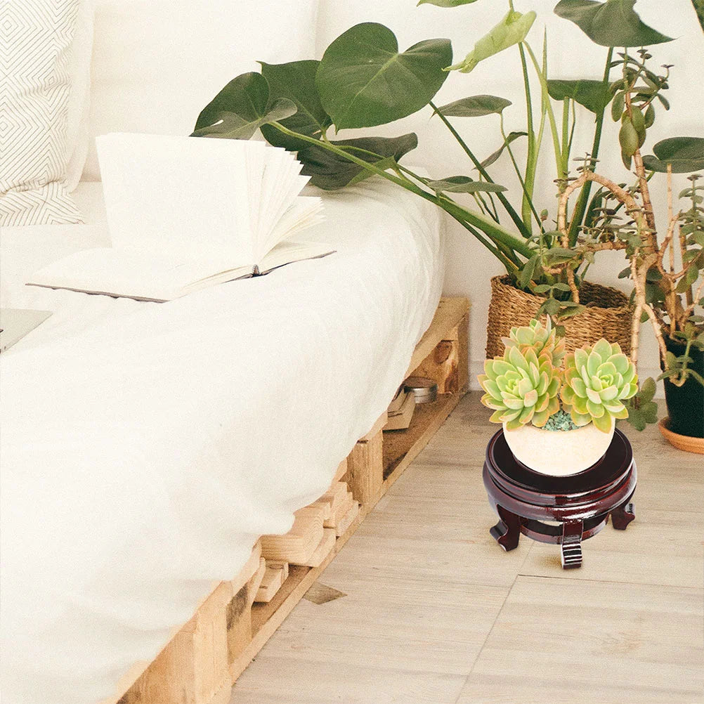 Round Flower Pot Stand Wood Display Base Decorative Vase Bracket Home nament Desktop Holder Plant Tray Wooden Rack