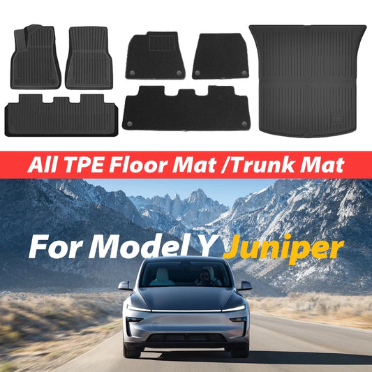 Floor Mats For Tesla Model Y 2025+ Juniper TPE All-Weather Waterproof Trunk Mat Liner Non-Slip Car Interior Protection