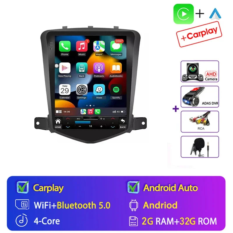 4G+64G Stereo Android 15 For Chevrolet Cruze J300 2008-2014 for Tesla Style Car 4G GPS Navi Player Radio Carplay 2 Din Autoraido