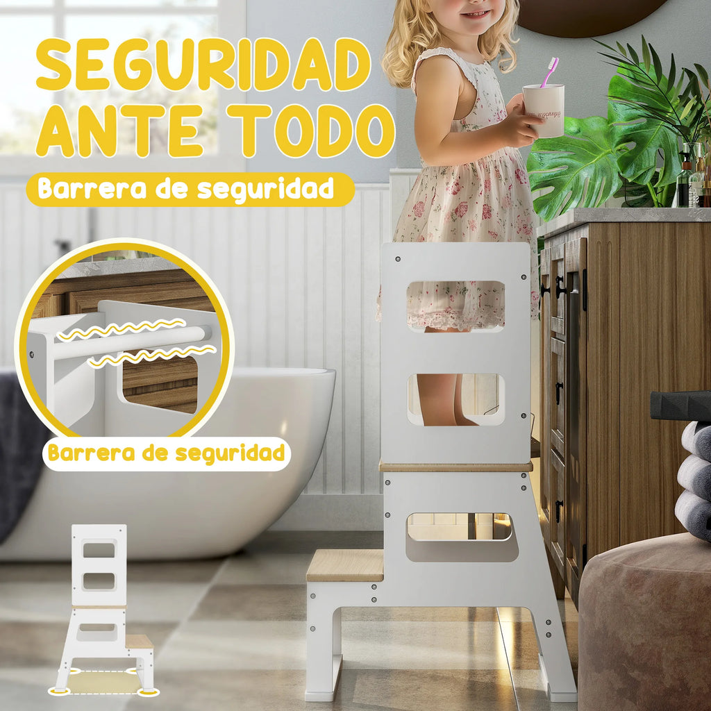 AIYAPLAY Torre de Aprendizaje 2 en 1 con Pizarra y Barrera de Seguridad Blanco