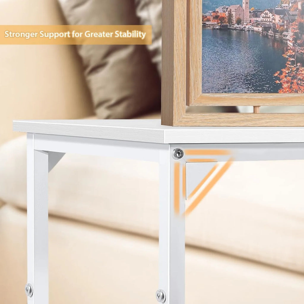 C-Shaped End Table 2-Pack - Sliding Metal Frame Sofa/Bedside Tables, Space-Saving Tall Side Tables for Living Room/Bedroom