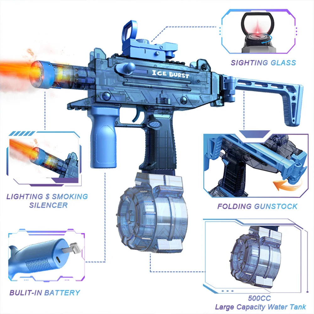 2025 New Children Simulated Flame and Fog Electric Water Gun Toys Summer Outdoor Beach Pool Fight Game,Lighting & Smoking Effect