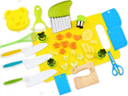 17 Pieces Kids Cooking Set Real Montessori Kitchen Tools Toddler Safe Serrated Edges with Plastic Knife Cutting Board Scissors