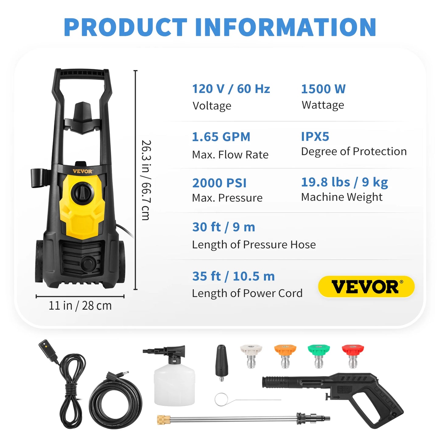 SucceBuy Electric Pressure Washer Power Washer Quick Connect Nozzles Foam Cannon Retractable Handle for Portable to Clean Patios