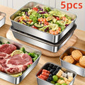 5Pcs Stainless Steel Food Containers, Leak-Proof Kitchens Accessories, Stores Knives, Stackable Kitchen Storage